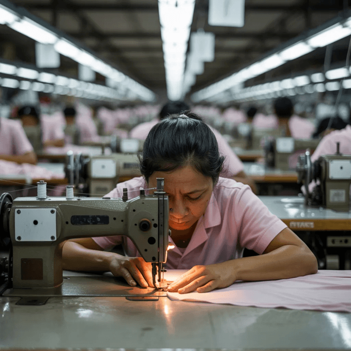 Modern slave working in a textile factory
